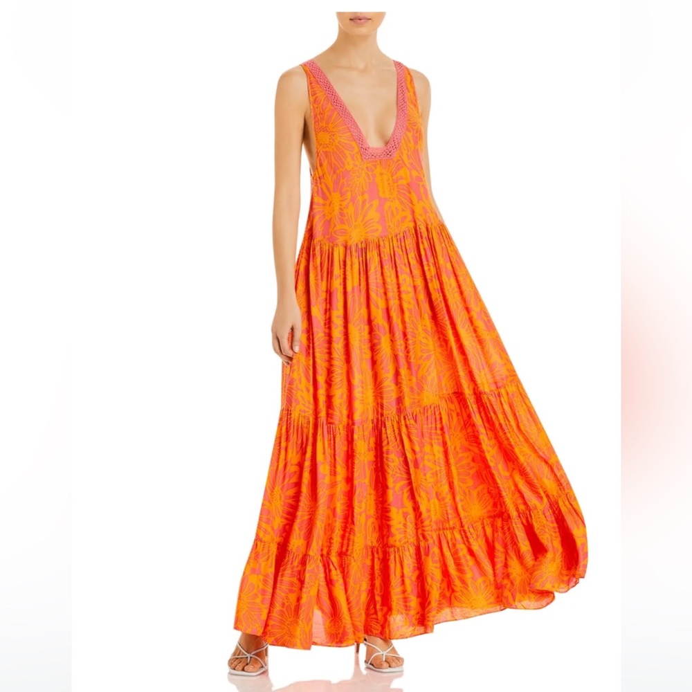 Free People Orange and Pink Floral Maxi Dress